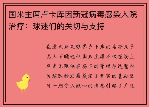 国米主席卢卡库因新冠病毒感染入院治疗：球迷们的关切与支持